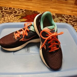 Saucony Athletic Shoes - Black and Orange with Teal Accents
